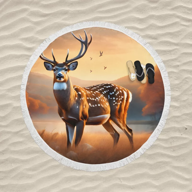 Graceful Forest Dweller A Deer at Home Round Beach Towel