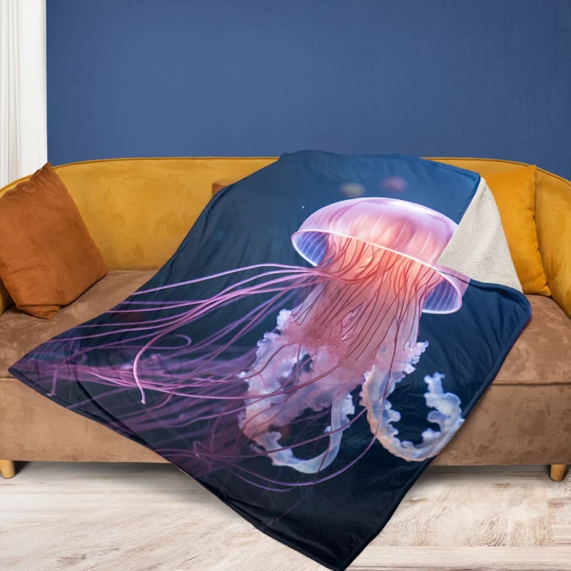 Graceful Ocean Wanderer Jellyfish Fleece Blanket 1