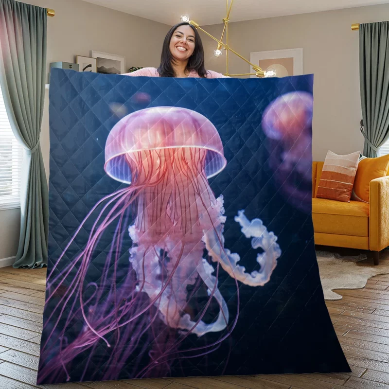 Graceful Ocean Wanderer Jellyfish Quilt Blanket