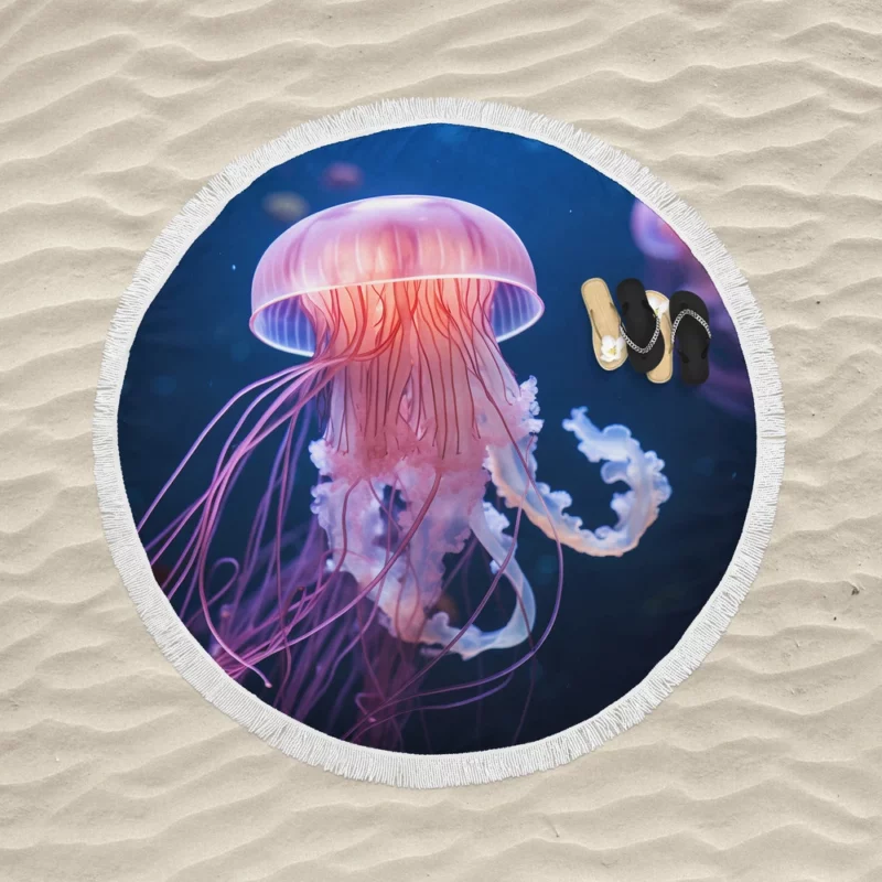 Graceful Ocean Wanderer Jellyfish Round Beach Towel