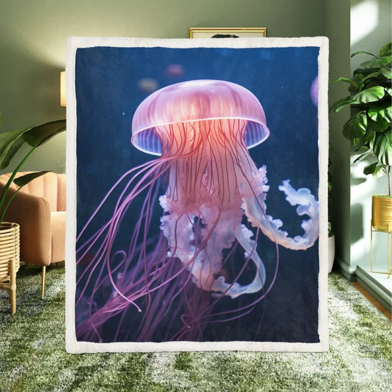 Graceful Ocean Wanderer Jellyfish Sherpa Fleece Blanket