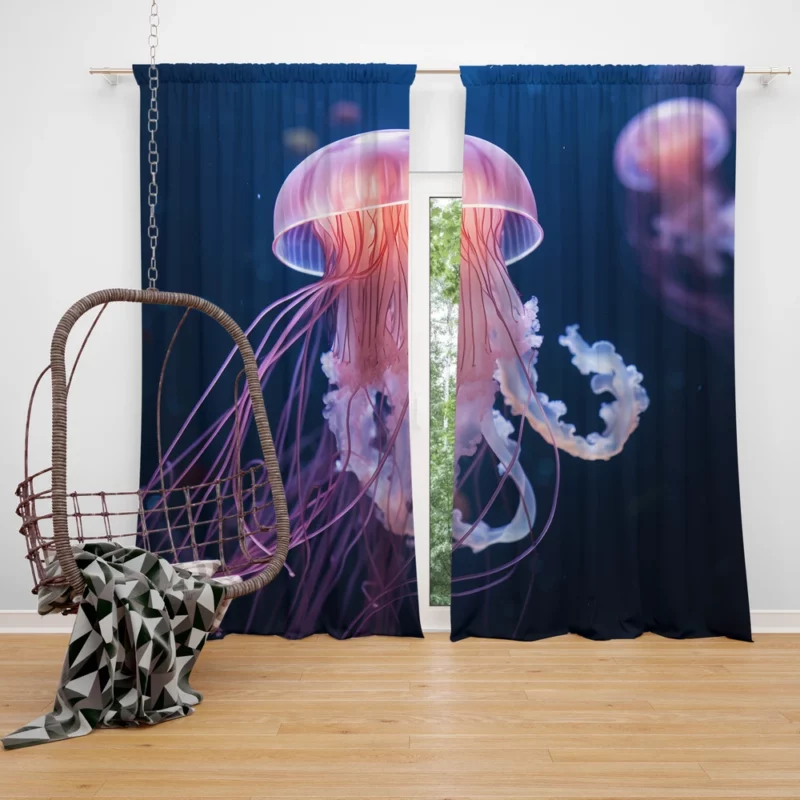 Graceful Ocean Wanderer Jellyfish Window Curtain