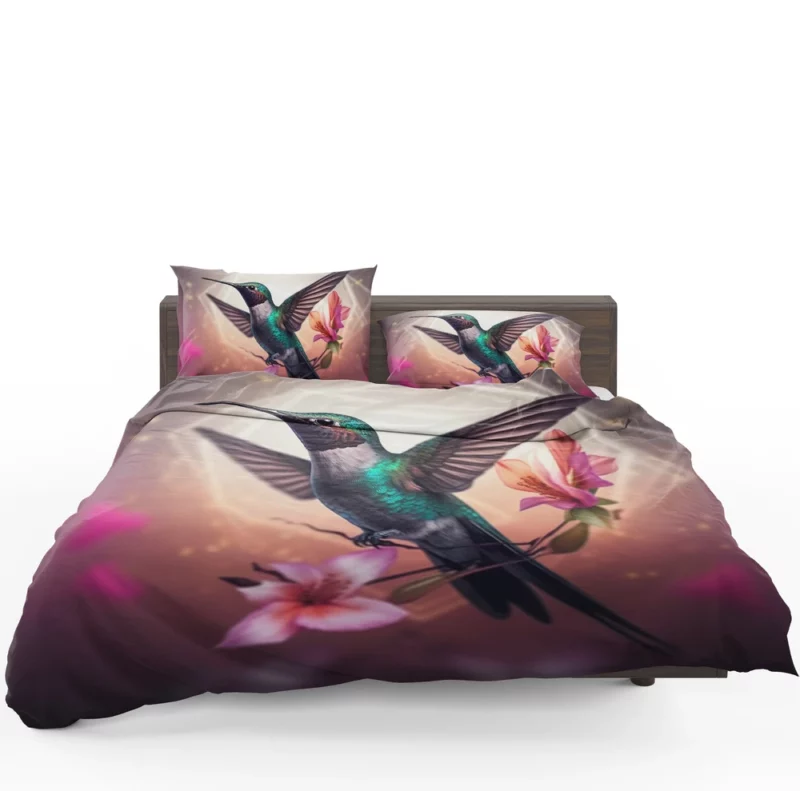 Green Hummingbird With Flower Bedding Set 1