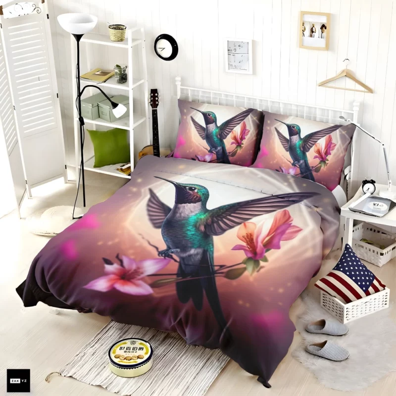 Green Hummingbird With Flower Bedding Set