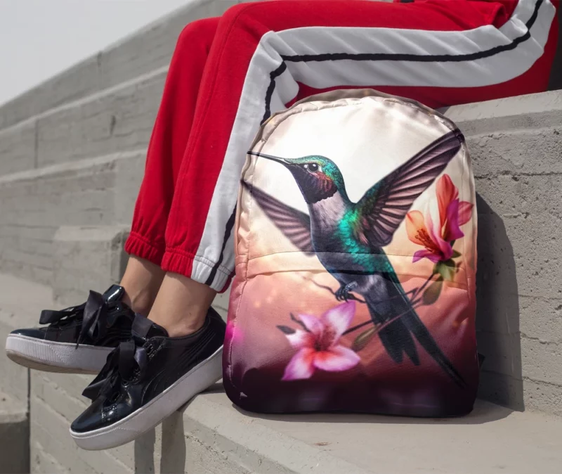 Green Hummingbird With Flower Minimalist Backpack 1