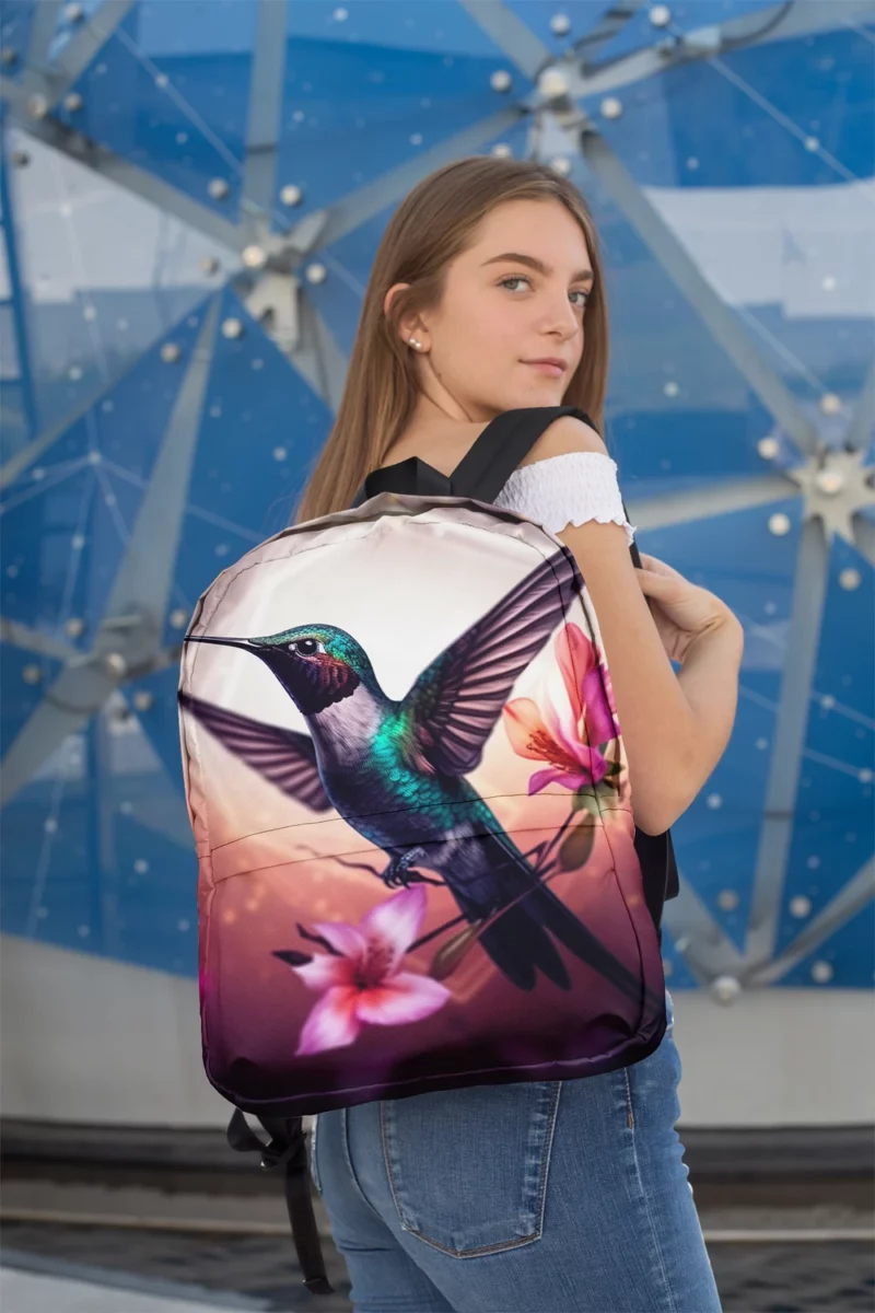 Green Hummingbird With Flower Minimalist Backpack 2