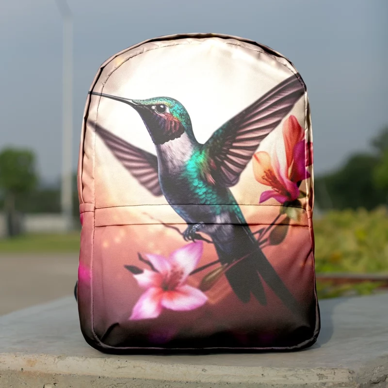 Green Hummingbird With Flower Minimalist Backpack