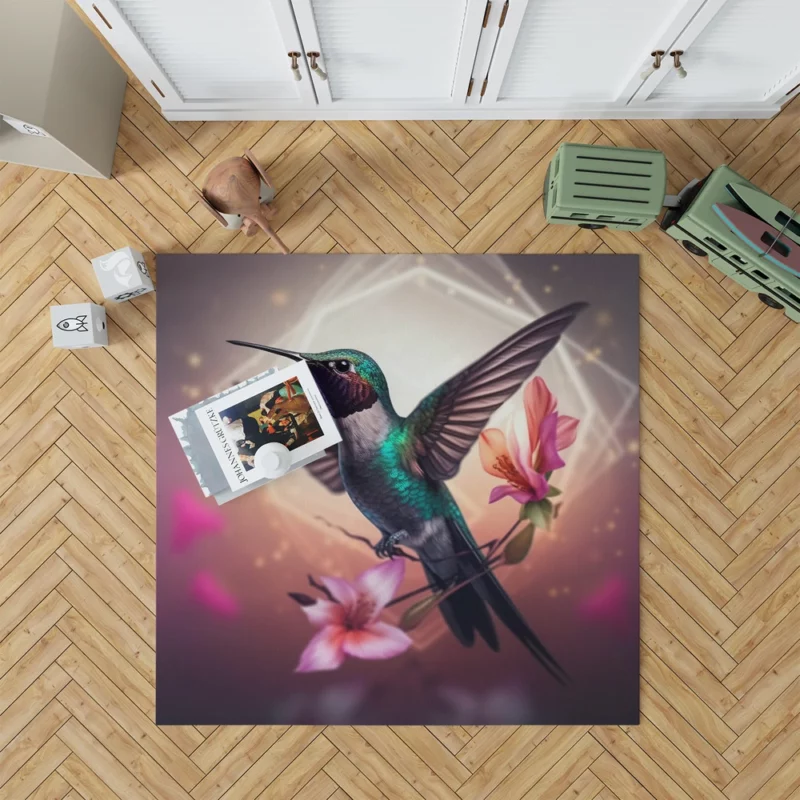 Green Hummingbird With Flower Rug