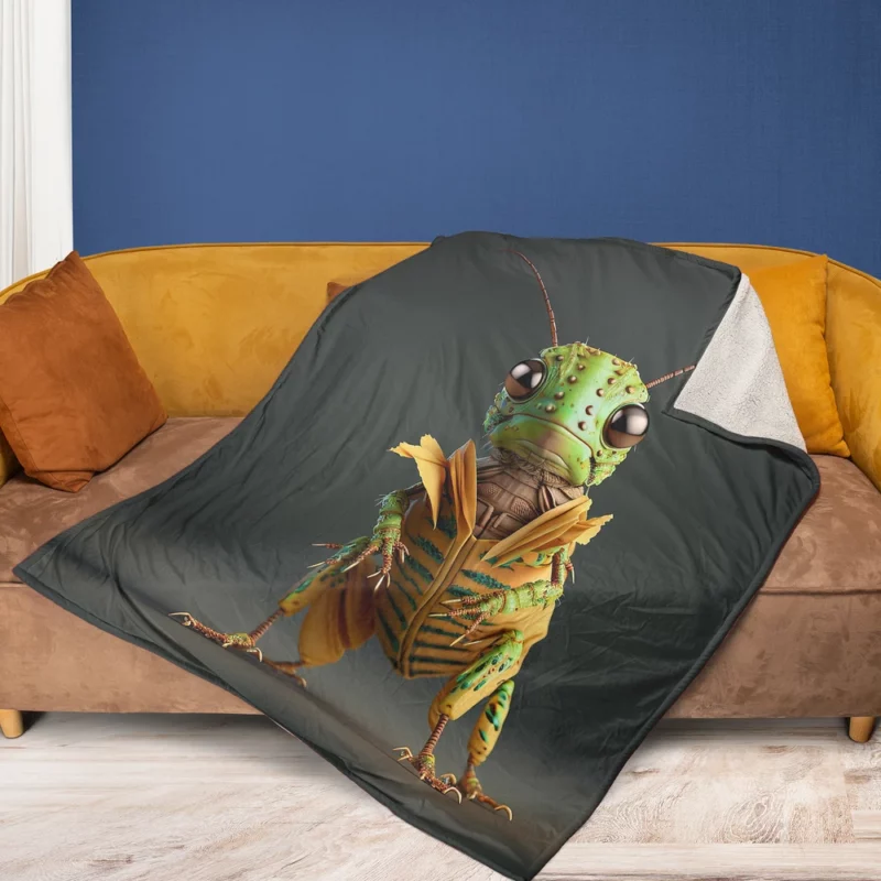 Green and Yellow Grasshopper Fleece Blanket 1