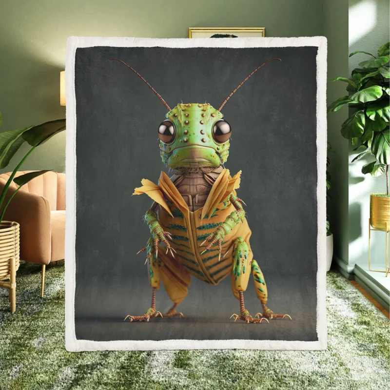 Green and Yellow Grasshopper Sherpa Fleece Blanket