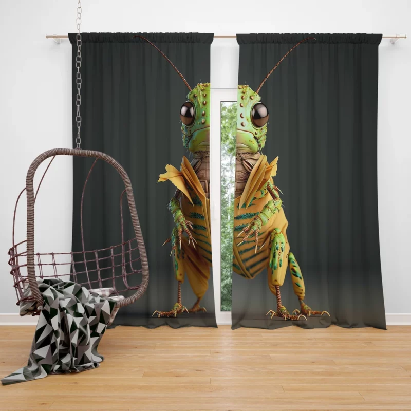 Green and Yellow Grasshopper Window Curtain