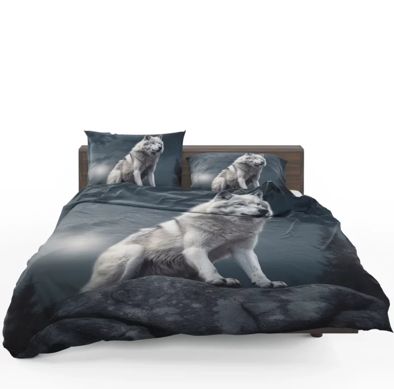 Grey Wolf Howling at Moon Bedding Set 1