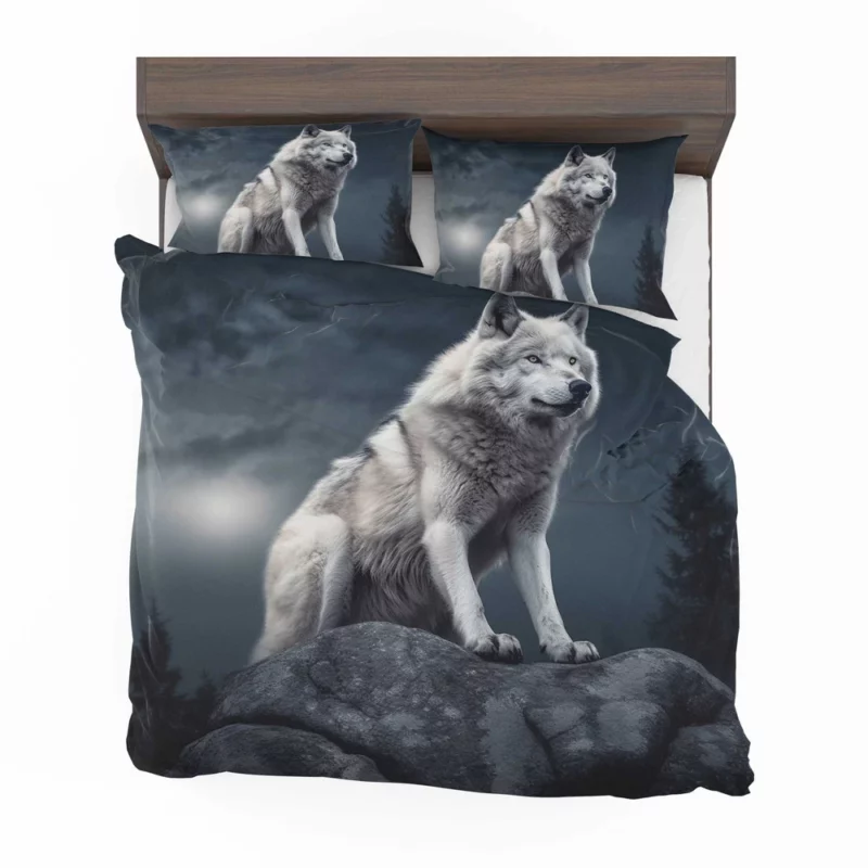 Grey Wolf Howling at Moon Bedding Set 2