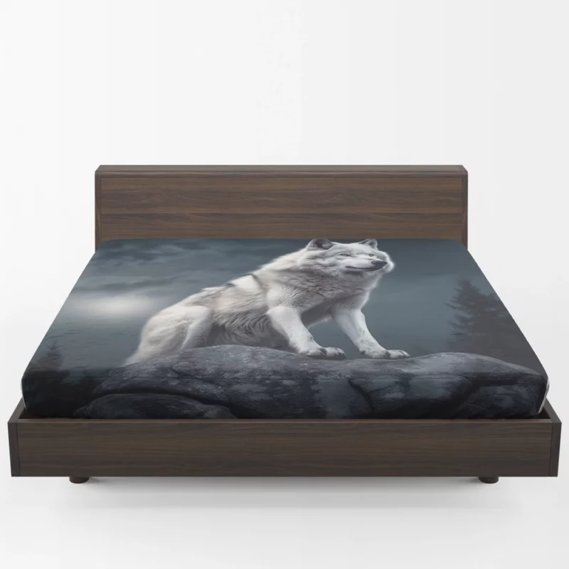 Grey Wolf Howling at Moon Fitted Sheet 1