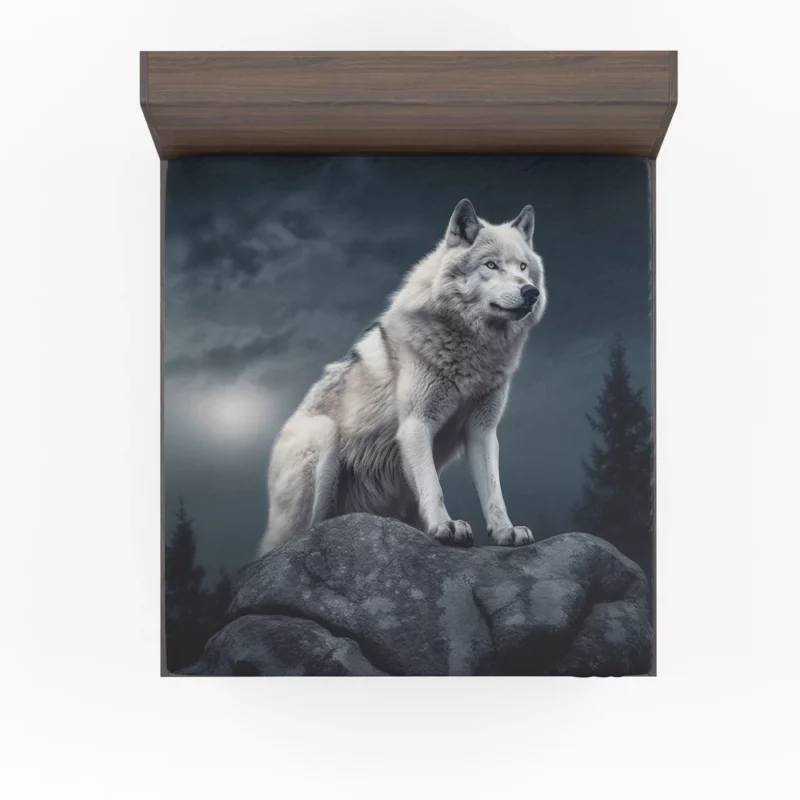 Grey Wolf Howling at Moon Fitted Sheet