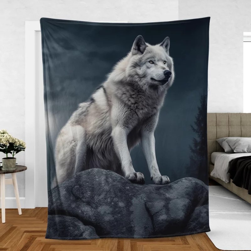 Grey Wolf Howling at Moon Fleece Blanket