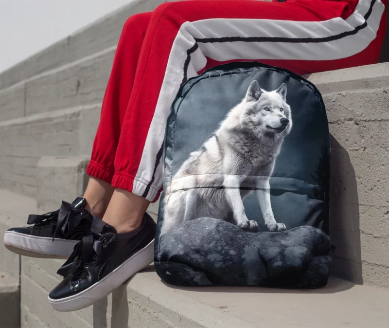 Grey Wolf Howling at Moon Minimalist Backpack 1