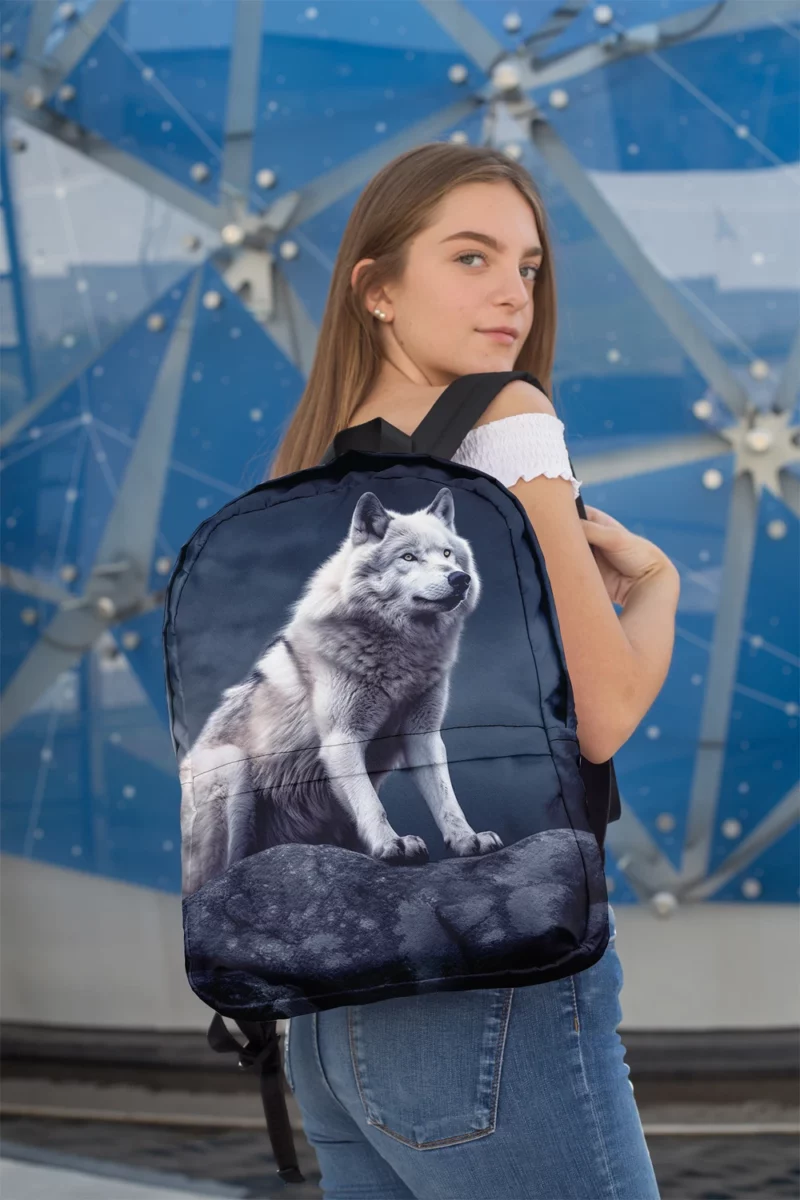Grey Wolf Howling at Moon Minimalist Backpack 2