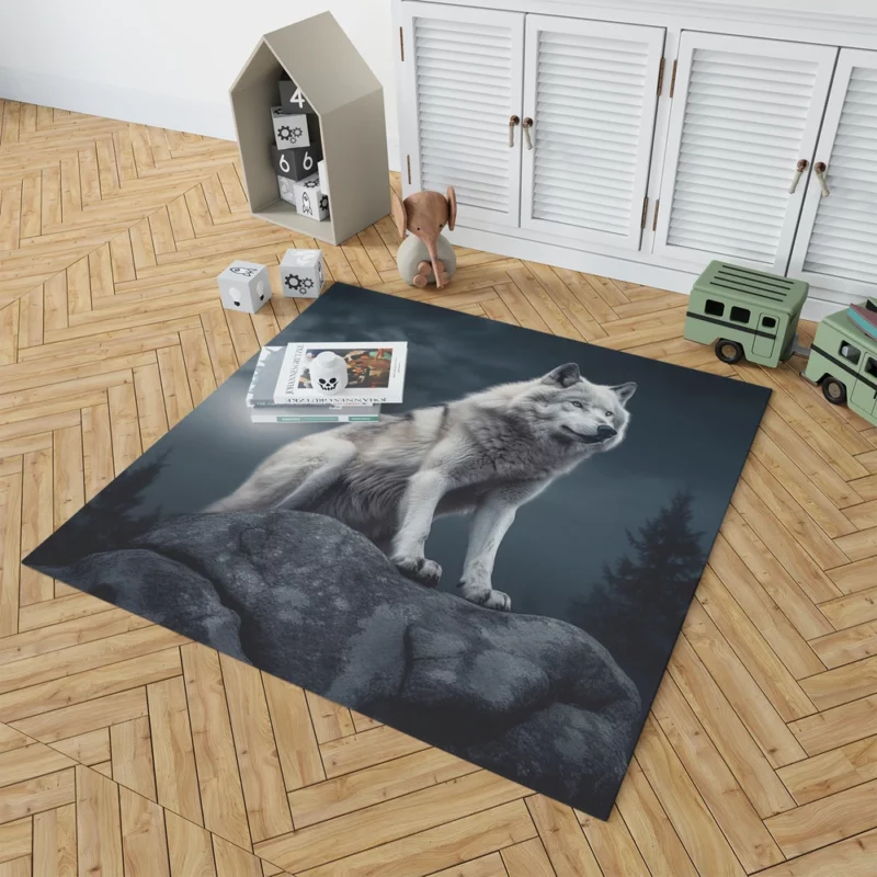 Grey Wolf Howling at Moon Rug 1