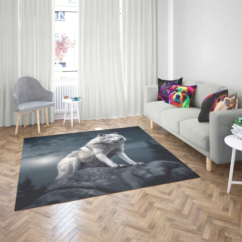 Grey Wolf Howling at Moon Rug 2