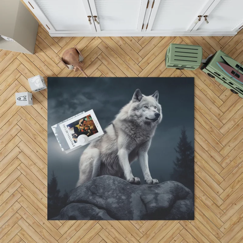 Grey Wolf Howling at Moon Rug