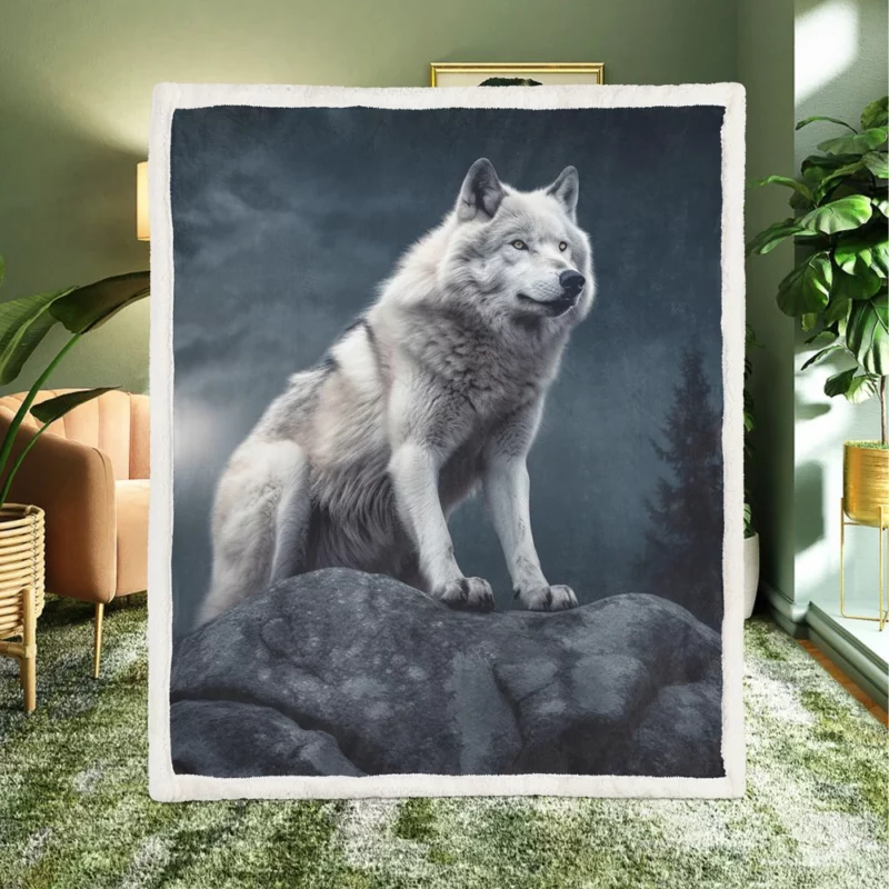 Grey Wolf Howling at Moon Sherpa Fleece Blanket