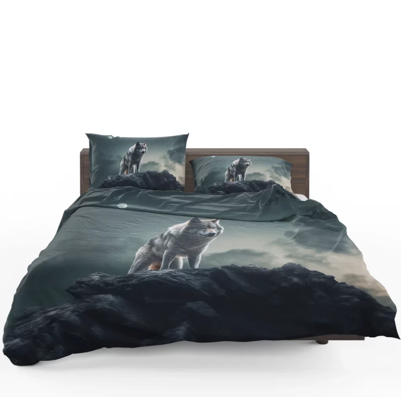 Grey Wolf Howling at Moonlight Bedding Set 1