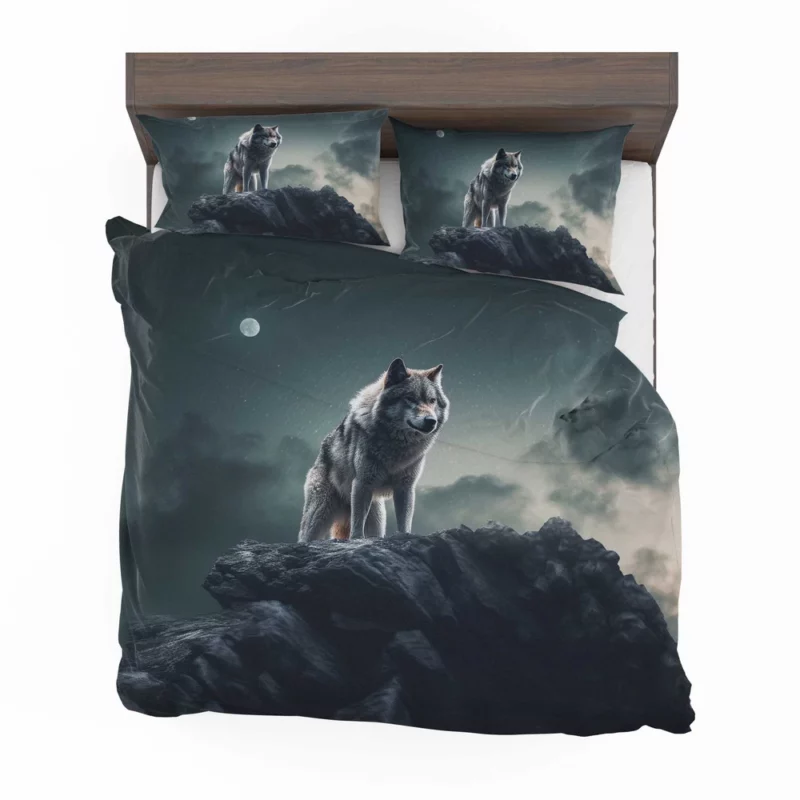 Grey Wolf Howling at Moonlight Bedding Set 2