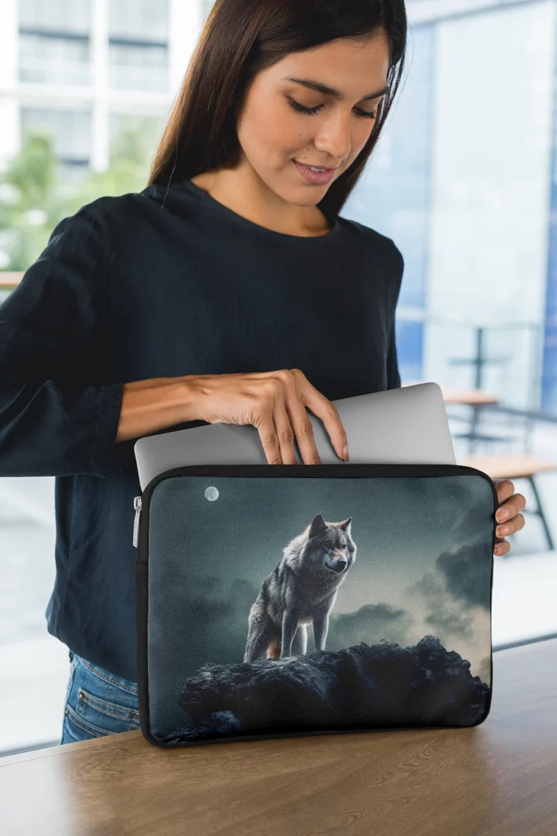 Grey Wolf Howling at Moonlight Laptop Sleeve 1