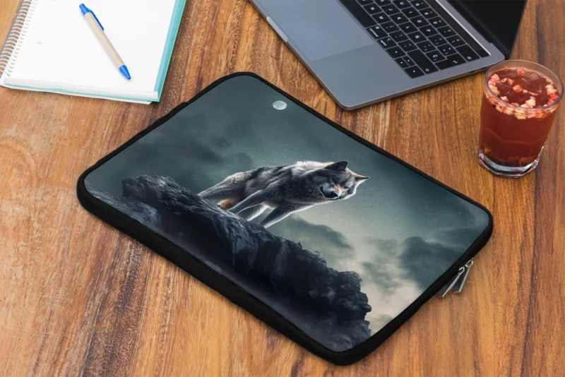 Grey Wolf Howling at Moonlight Laptop Sleeve 2