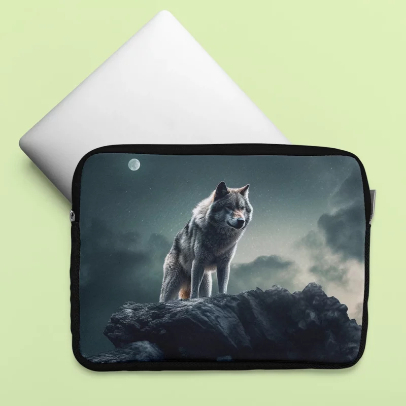 Grey Wolf Howling at Moonlight Laptop Sleeve