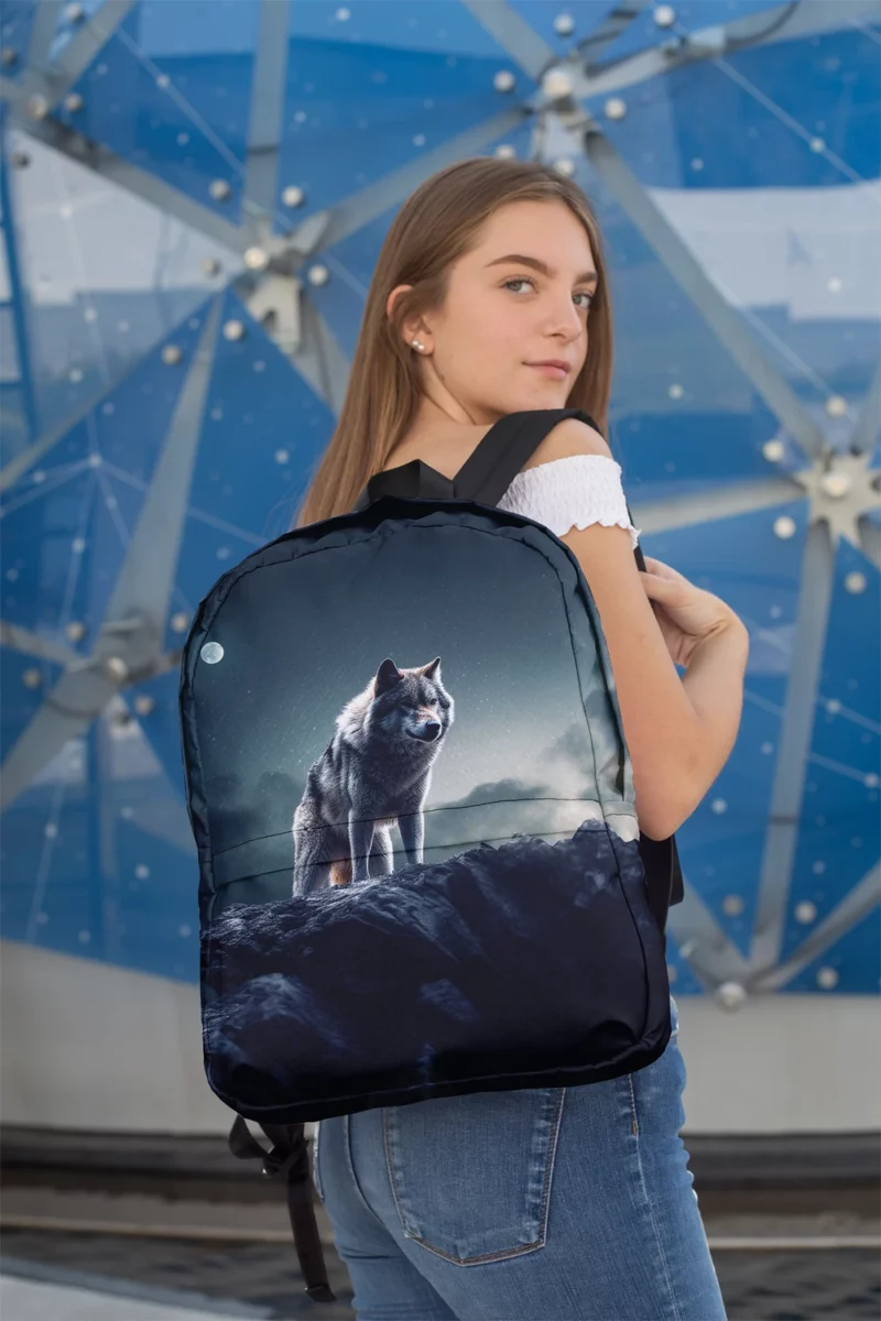 Grey Wolf Howling at Moonlight Minimalist Backpack 2