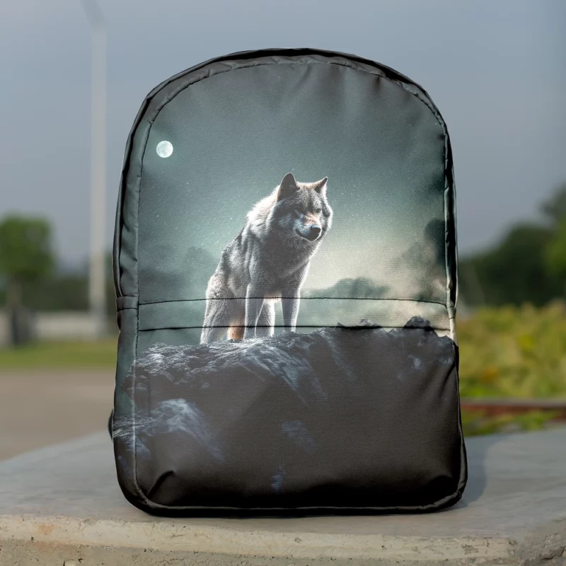 Grey Wolf Howling at Moonlight Minimalist Backpack