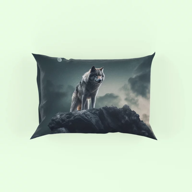 Grey Wolf Howling at Moonlight Pillow Case