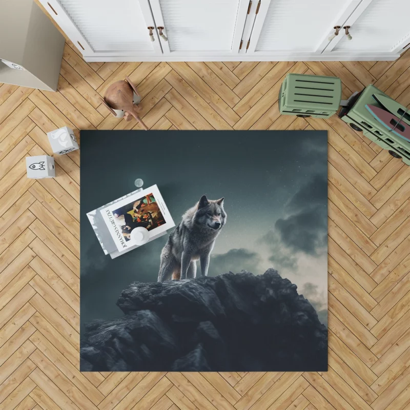 Grey Wolf Howling at Moonlight Rug