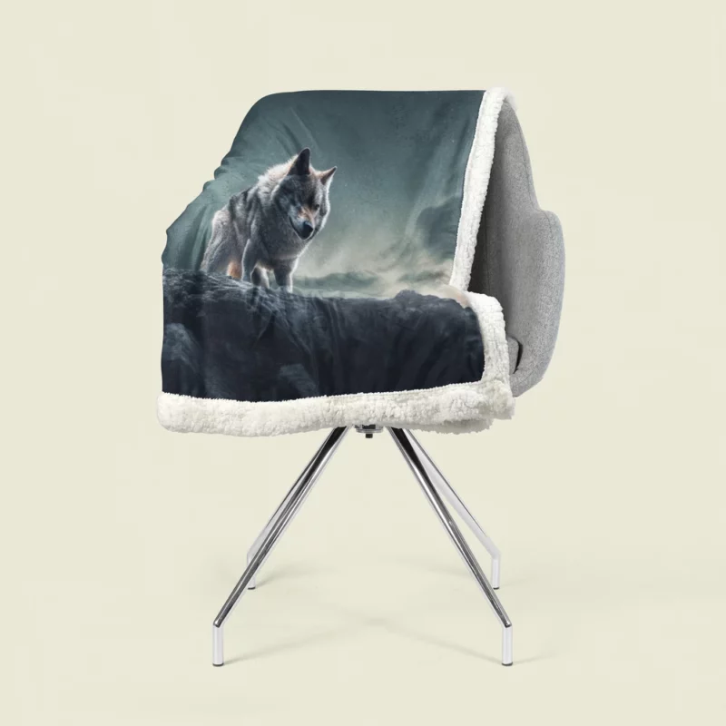 Grey Wolf Howling at Moonlight Sherpa Fleece Blanket 1