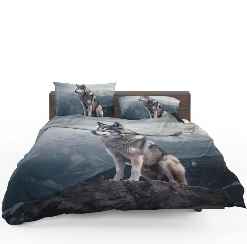 Grey Wolf Under Full Moon Bedding Set 1