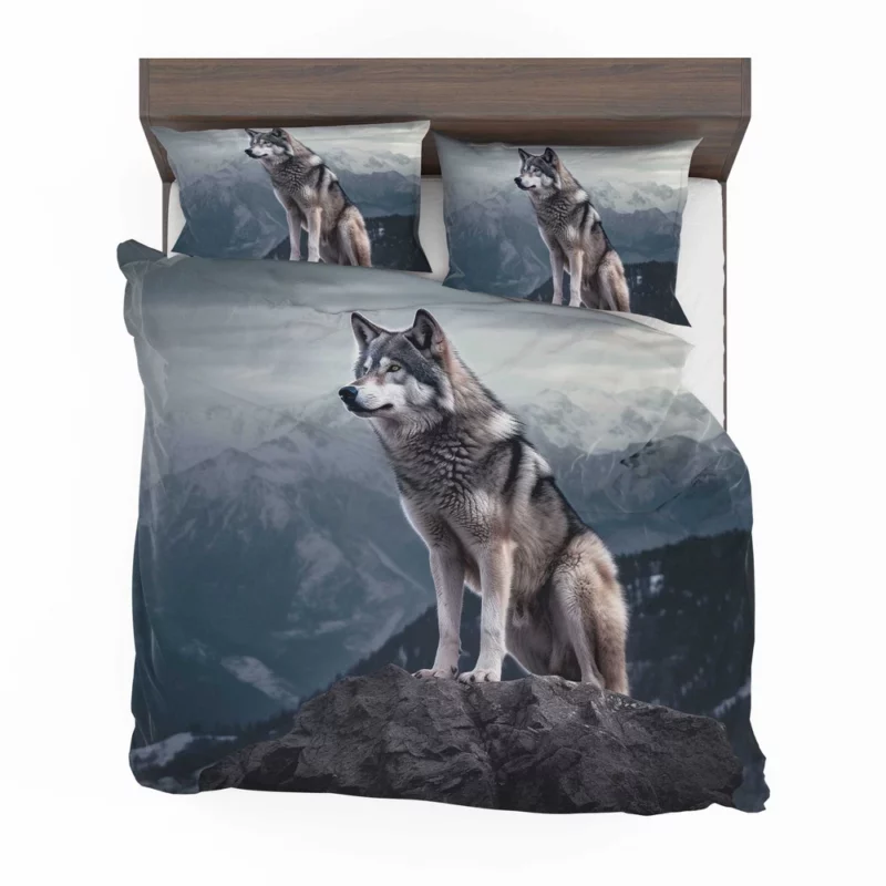 Grey Wolf Under Full Moon Bedding Set 2