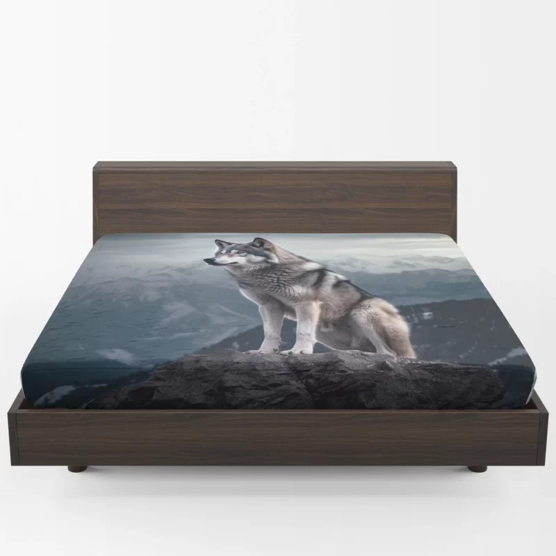 Grey Wolf Under Full Moon Fitted Sheet 1