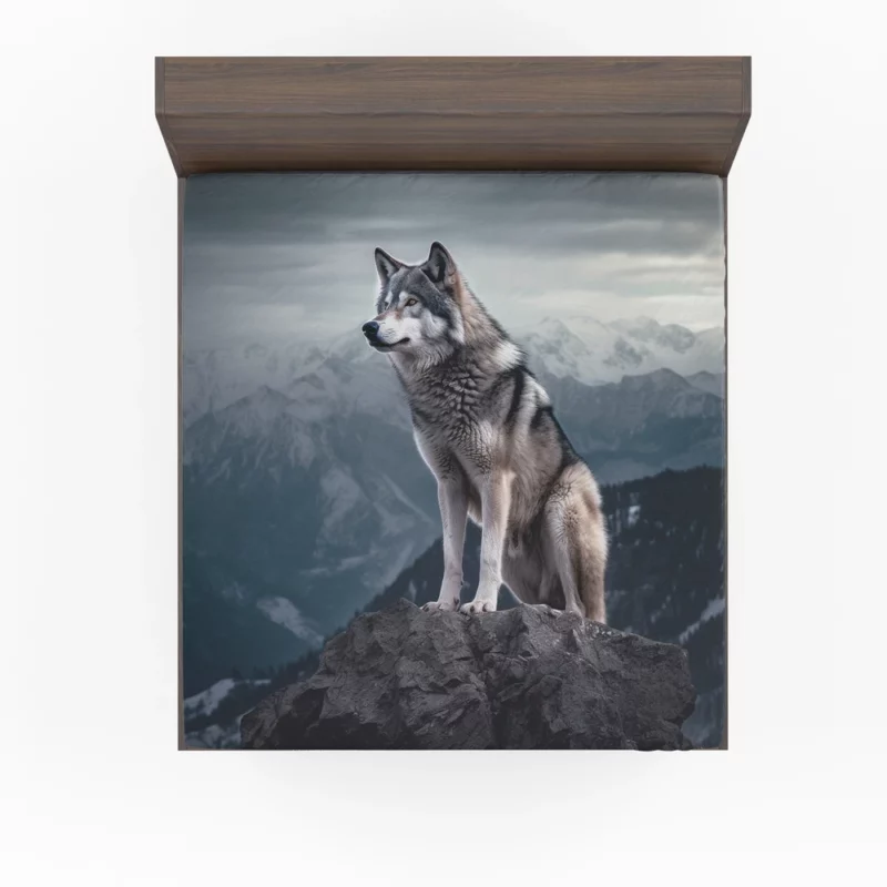Grey Wolf Under Full Moon Fitted Sheet