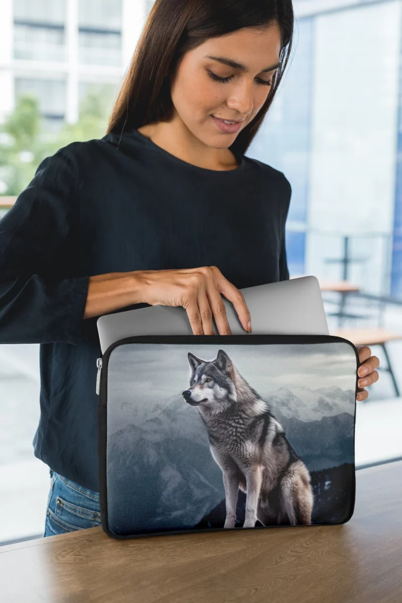 Grey Wolf Under Full Moon Laptop Sleeve 1
