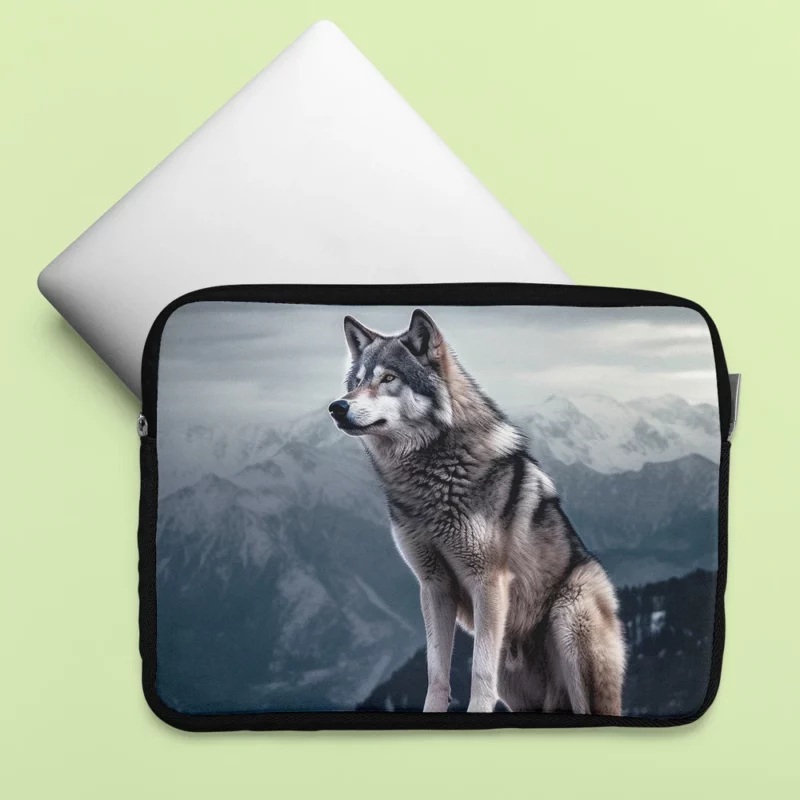 Grey Wolf Under Full Moon Laptop Sleeve