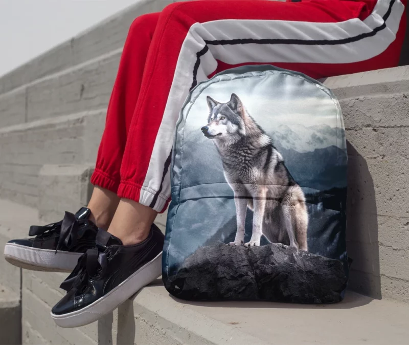 Grey Wolf Under Full Moon Minimalist Backpack 1