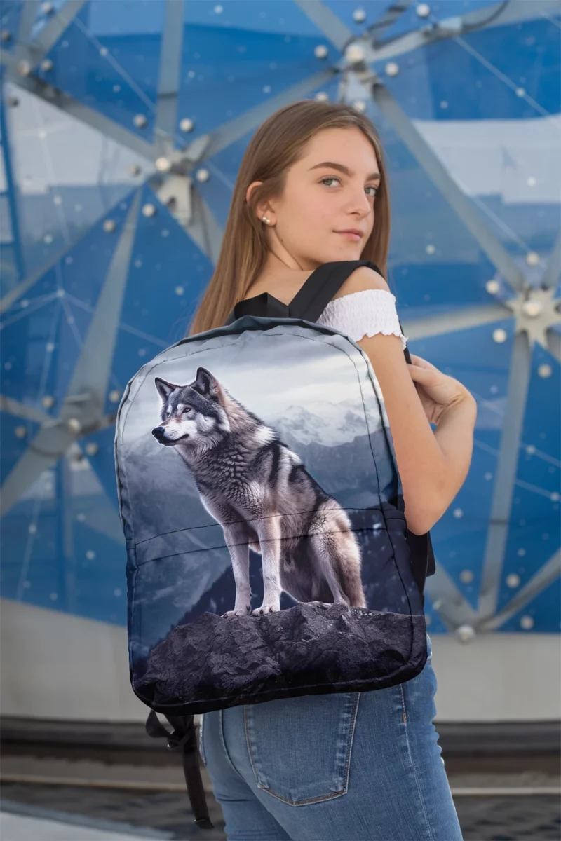 Grey Wolf Under Full Moon Minimalist Backpack 2