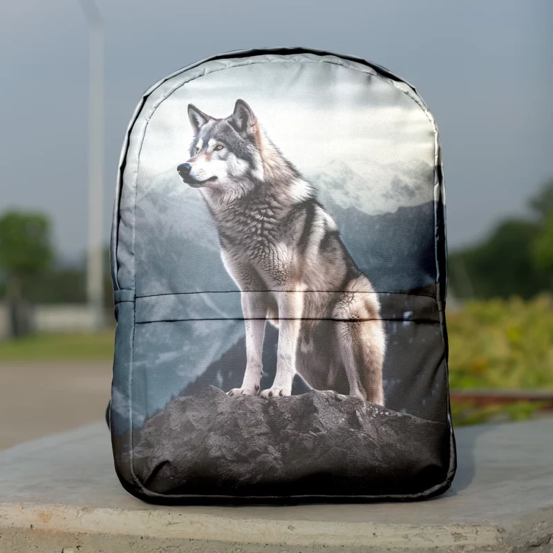 Grey Wolf Under Full Moon Minimalist Backpack