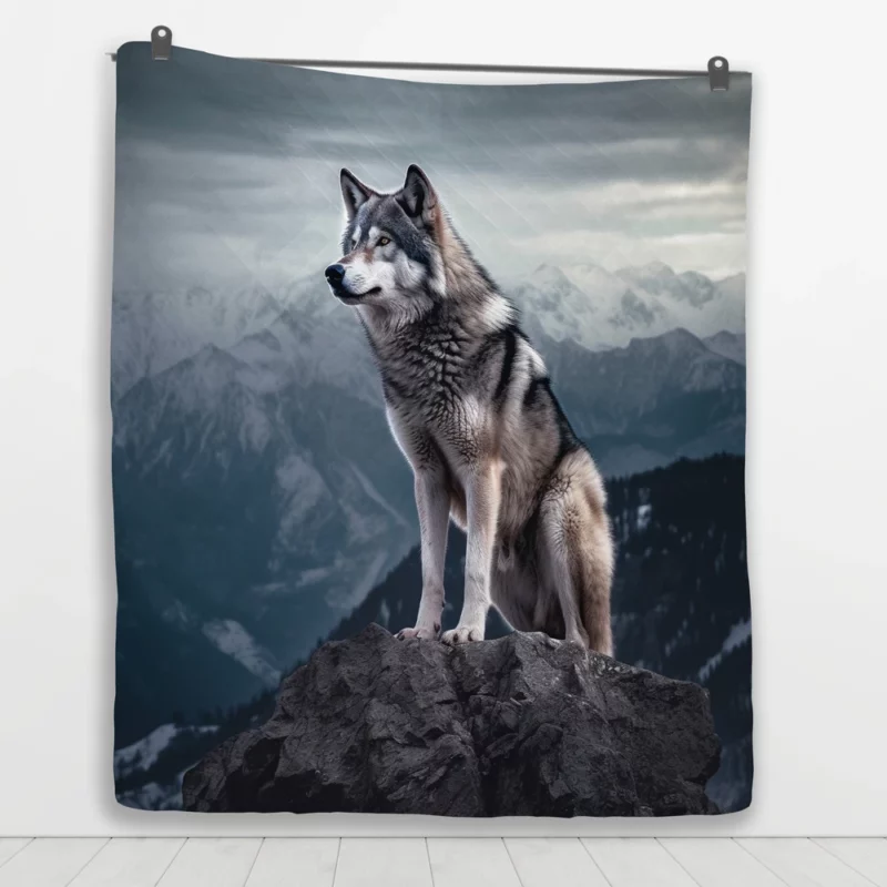 Grey Wolf Under Full Moon Quilt Blanket 1