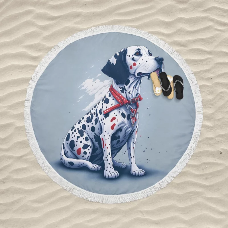 Gritty Dalmatian Dog Artwork Round Beach Towel