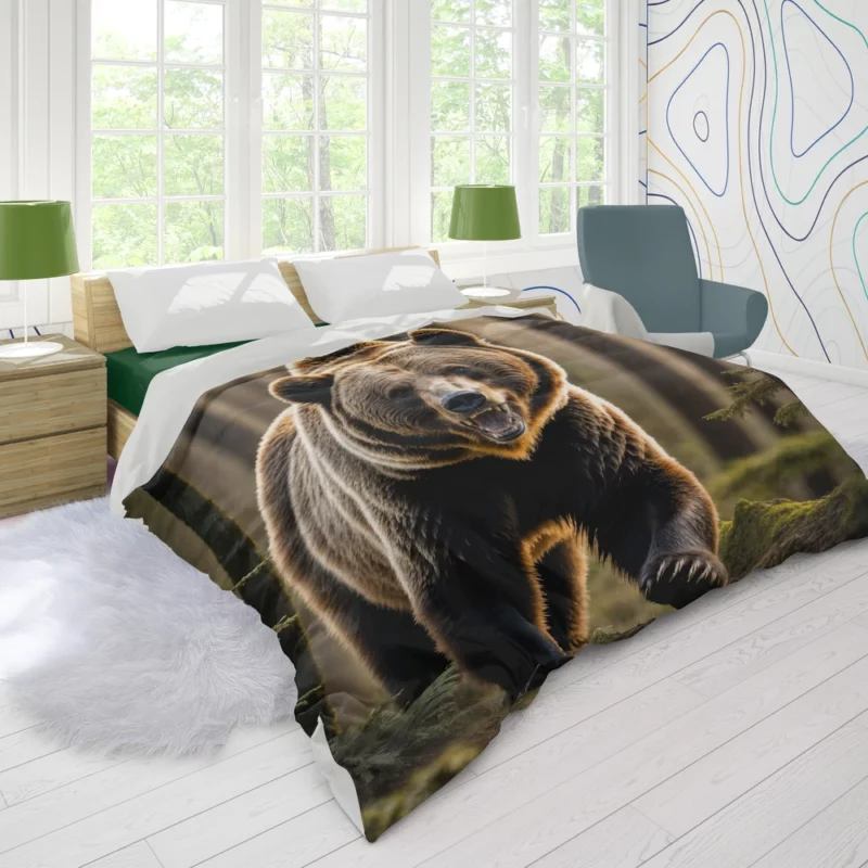 Grizzly Running Through the Jungle Duvet Cover