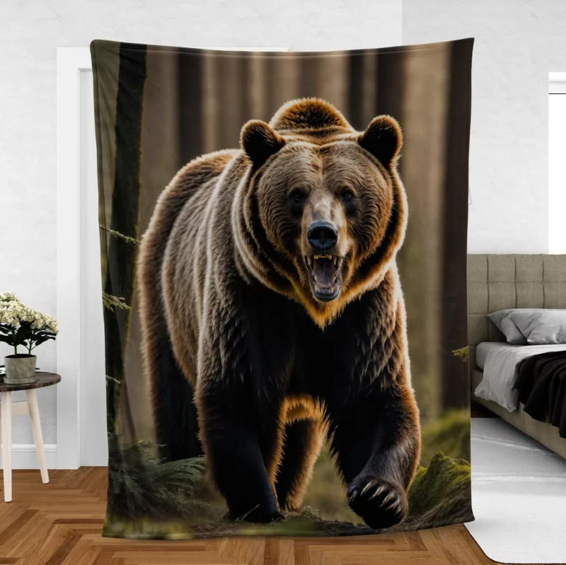 Grizzly Running Through the Jungle Fleece Blanket