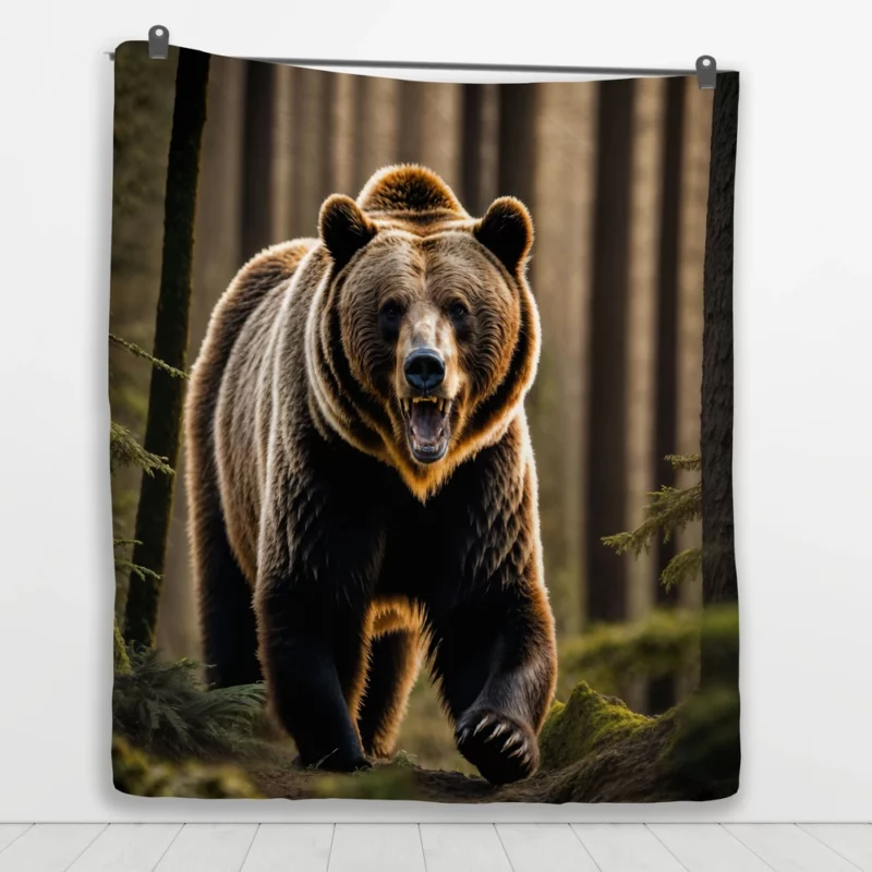 Grizzly Running Through the Jungle Quilt Blanket 1